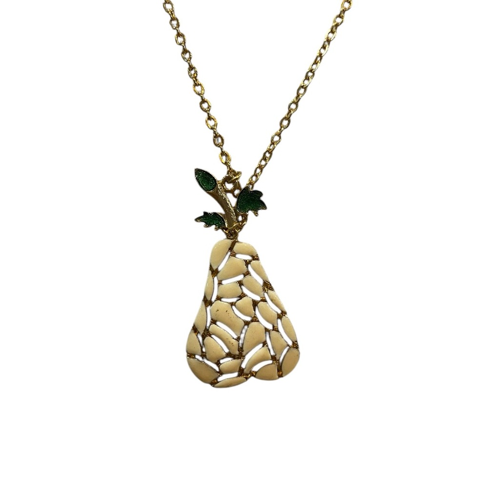 Vintage Enamel Paint Pear Pendant with Chain 16 inch - Picture 2 of 3